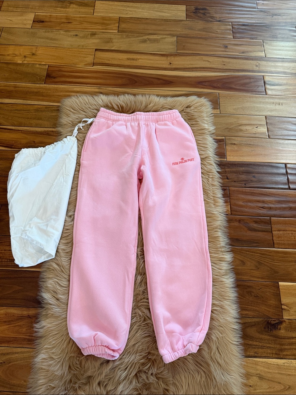 Pink Palm Puff Sweatpants - Pink New Sz Small Tall - Picture 3 of 8